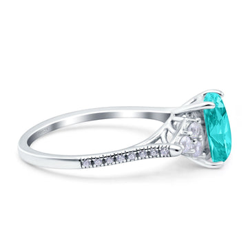 Art Deco Emerald Cut Wedding Bridal Ring Simulated Paraiba Tourmaline CZ 925 Sterling Silver